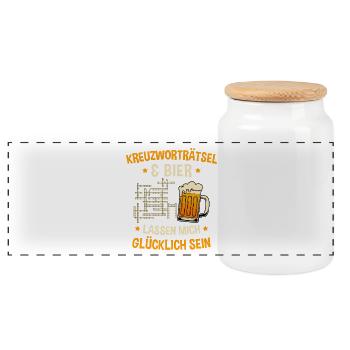 Kreuzworträtsel Bier Glück / Lustiger Spruch - Panorama Keksdose mit Holzdeckel - Weiß - Vorne