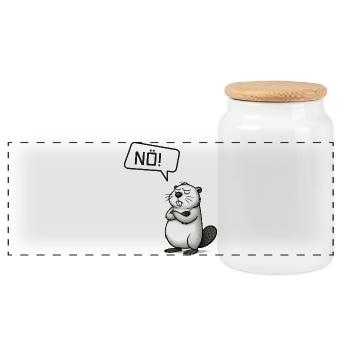 NÖ! Biber Motiv - Nein Sager Geschenkidee - Panorama Keksdose mit Holzdeckel - Weiß - Vorne