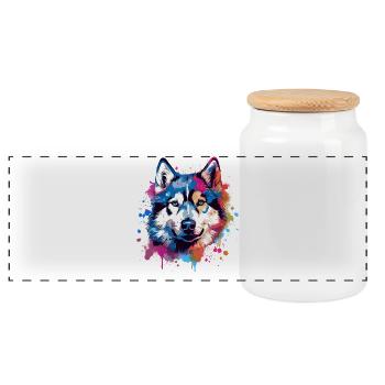 Bunter Hund Splash Art Husky - Panorama Keksdose mit Holzdeckel - Weiß - Vorne