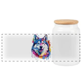 Bunte Splash Art-Husky-Hund - Panorama Keksdose mit Holzdeckel - Weiß - Vorne