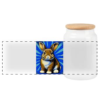 rabbit - Panoramic Cookie Jar with Wooden Lid - white - Front