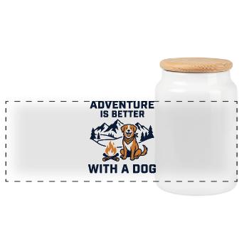 L’aventure est meilleure avec un design de chien - Boîte à biscuits avec couvercle en bois - blanc - Devant