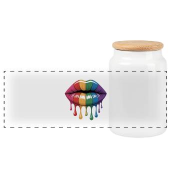 Regenbogenlippen Tropfen lgbtqia+ - Panorama Keksdose mit Holzdeckel - Weiß - Vorne
