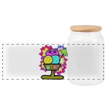 Retro Eis Eiskrem Eisbecher Vintage Blumen  - Panoramic Cookie Jar with Wooden Lid - white - Front
