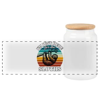 Funny Sloth Sayings - Panoramic Cookie Jar with Wooden Lid - white - Front