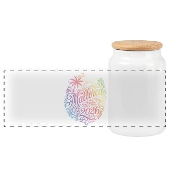 Palmier coloré de Majorque 2026 - Boîte à biscuits avec couvercle en bois - blanc - Devant