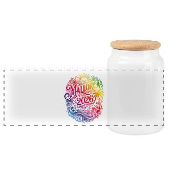Mallorca 2026 Colorful - Panoramic Cookie Jar with Wooden Lid - white - Front