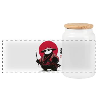 Panda Samurai in Vintage Sunset - Panoramic Cookie Jar with Wooden Lid - white - Front