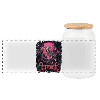 Tropical Skeleton Sunset - Panoramic Cookie Jar with Wooden Lid - white - Front