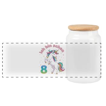 8th Birthday Unicorn Girl I'm already 8 - Panoramic Cookie Jar with Wooden Lid - white - Front