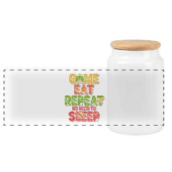 Game Eat Repeat – Retro Console Vibes - Panoramic Cookie Jar with Wooden Lid - white - Front