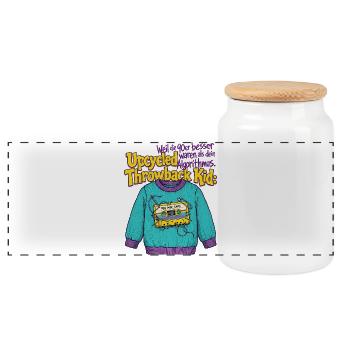 90s Upcycled Throwback Retro Cassette - Panoramic Cookie Jar with Wooden Lid - white - Front