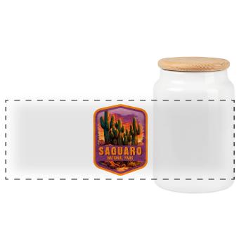 Saguaro National Park Desert Patch - Panoramic Cookie Jar with Wooden Lid - white - Front