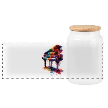 Klavier mit tropfender Farbe - Panorama Keksdose mit Holzdeckel - Weiß - Vorne