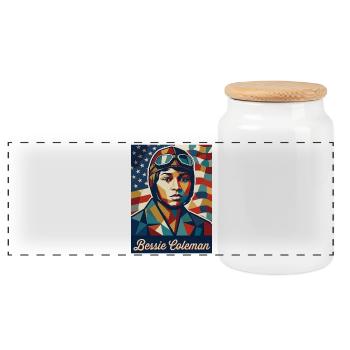 Bessie Coleman - Panoramic Cookie Jar with Wooden Lid - white - Front