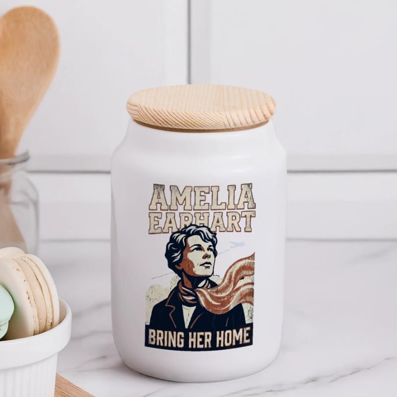 Amelia Earhart – Bring sie nach Hause Panorama Keksdose mit Holzdeckel