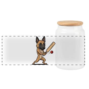 Chien malinois belge au cricket - Boîte à biscuits avec couvercle en bois - blanc - Devant