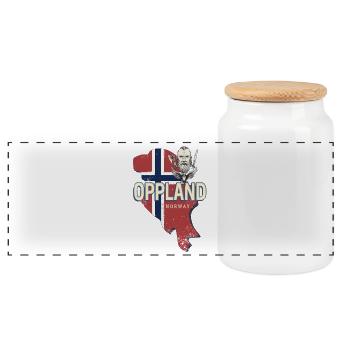 Oppland Province in Norway with Map Souvenir - Panoramic Cookie Jar with Wooden Lid - white - Front