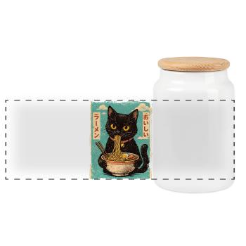 Ramen Nudeln Katze Japan Y2K Kawaii Retro Katzen  - Panorama Keksdose mit Holzdeckel - Weiß - Vorne