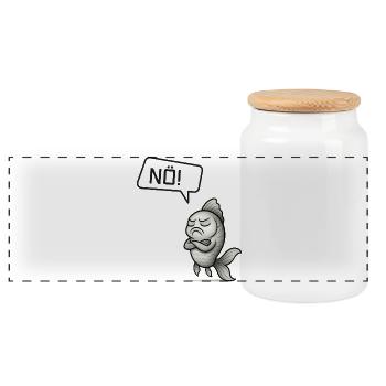 Sturer Fisch sagt NÖ! – Witziges Design - Panorama Keksdose mit Holzdeckel - Weiß - Vorne
