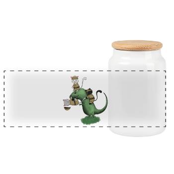 Kawaii Campingkatzen reiten auf Dinosaurier-Shirt - Panorama Keksdose mit Holzdeckel - Weiß - Vorne