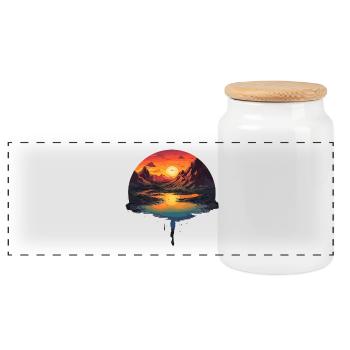 Mystical sunset at the mountain lake with - Panoramic Cookie Jar with Wooden Lid - white - Front