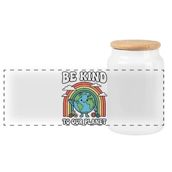 Sois gentil avec notre planète Adorable Earth Rainbow - Boîte à biscuits avec couvercle en bois - blanc - Devant