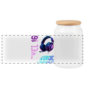 16. Geburtstag Junge Mädchen Teenager Level 16 - Panorama Keksdose mit Holzdeckel - Weiß - Vorne