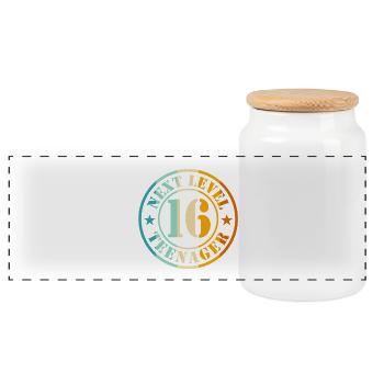 16e anniversaire garçon fille adolescente niveau 16 - Boîte à biscuits avec couvercle en bois - blanc - Devant