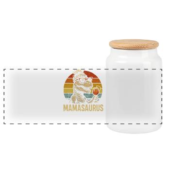 Mamasaurus Mama Mutter Geschenkidee Humor Lustig - Panorama Keksdose mit Holzdeckel - Weiß - Vorne