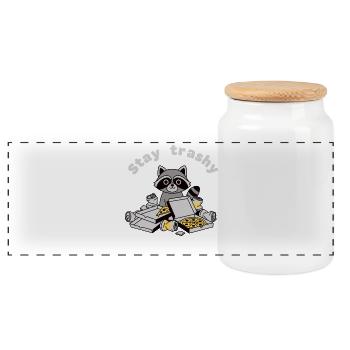 Stay Trashy Raccoon Pizza Trash Panda - Panoramic Cookie Jar with Wooden Lid - white - Front