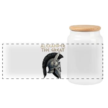 Alexander the Great Warrior Helmet - Panoramic Cookie Jar with Wooden Lid - white - Front