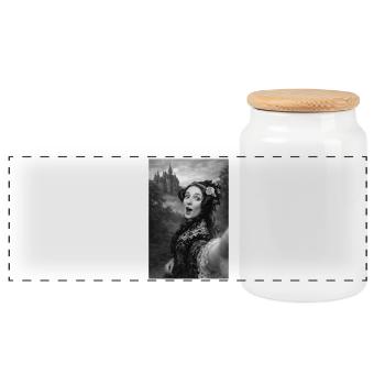 Ada Lovelace Portrait Selfie - Panoramic Cookie Jar with Wooden Lid - white - Front