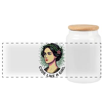Ada Lovelace: Code Like a Girl - Panoramic Cookie Jar with Wooden Lid - white - Front