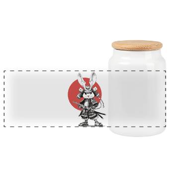 Samouraï Lapin en armure avec un katana - Boîte à biscuits avec couvercle en bois - blanc - Devant