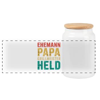 Papa Ehemann Grillheld Grillmeister Geschenk - Panorama Keksdose mit Holzdeckel - Weiß - Vorne