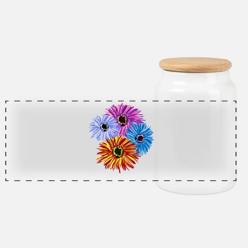 Fleurs Colorées Fleurs Jardin de Fleurs Florales - Boîte à biscuits avec couvercle en bois - blanc