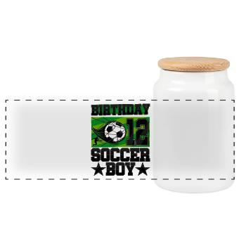 Cadeaux pour le 12e anniversaire de Football garçon 12 ans - Boîte à biscuits avec couvercle en bois - blanc - Devant
