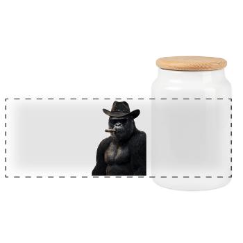 Gorilla mit Hut, Sonnenbrille und Zigarre - Panorama Keksdose mit Holzdeckel - Weiß - Vorne