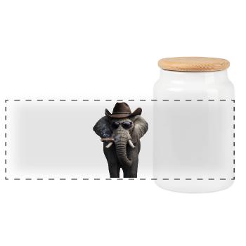 Elefant mit Cowboyhut und Zigarre - Panorama Keksdose mit Holzdeckel - Weiß - Vorne