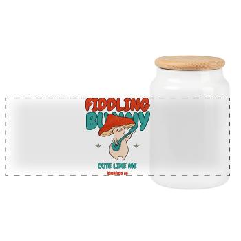 Fiddling Magic Mushroom Rabbit - Panoramic Cookie Jar with Wooden Lid - white - Front