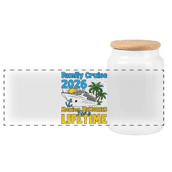 Family Cruise Vacation Trip Cruising - Panoramic Cookie Jar with Wooden Lid - white - Front