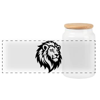 Majestueuse tête de lion – symbole de pouvoir - Boîte à biscuits avec couvercle en bois - blanc - Devant