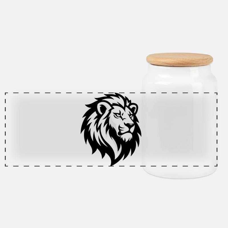 Majestueuse tête de lion – symbole de pouvoir - Boîte à biscuits avec couvercle en bois - blanc