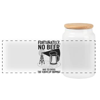 Fortunately No Beer Strait of Hormuz Humor - Panoramic Cookie Jar with Wooden Lid - white - Front