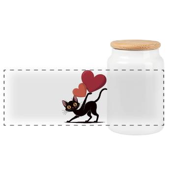 Schwarze Katze Herzen Liebe Katzen Shirt - Panorama Keksdose mit Holzdeckel - Weiß - Vorne