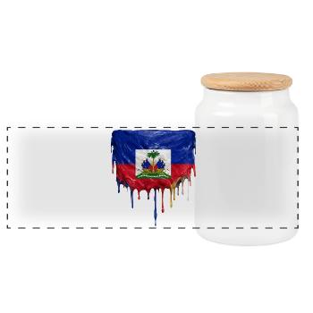 Haiti flag with flowing lacquer paint - Panoramic Cookie Jar with Wooden Lid - white - Front