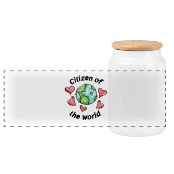 Citoyen du monde - Boîte à biscuits avec couvercle en bois - blanc - Devant
