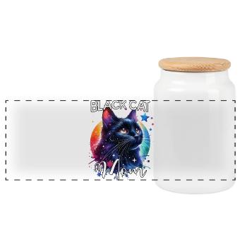 Black Cat Mom - Panoramic Cookie Jar with Wooden Lid - white - Front