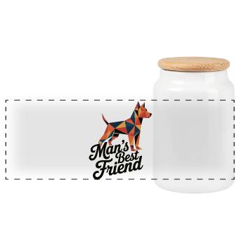 Low Poly Dog Graphic Mans Best Friend Shirt - Panoramic Cookie Jar with Wooden Lid - white - Front